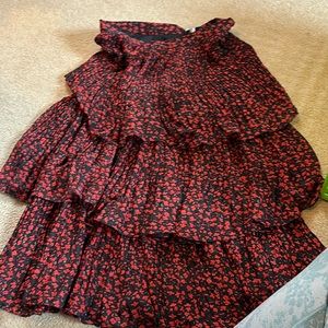Lulu’s Black and Red Floral Midi Skirt